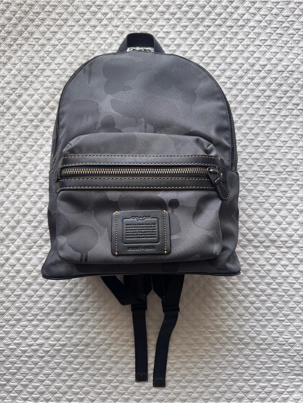 Coach men's Academy canvas backpack with black and grey camo